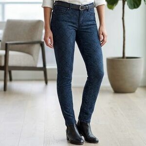 Seven7 High Rise Skinny Jeans Dark Wash Tonal Damask Print Boho Rare Print 8